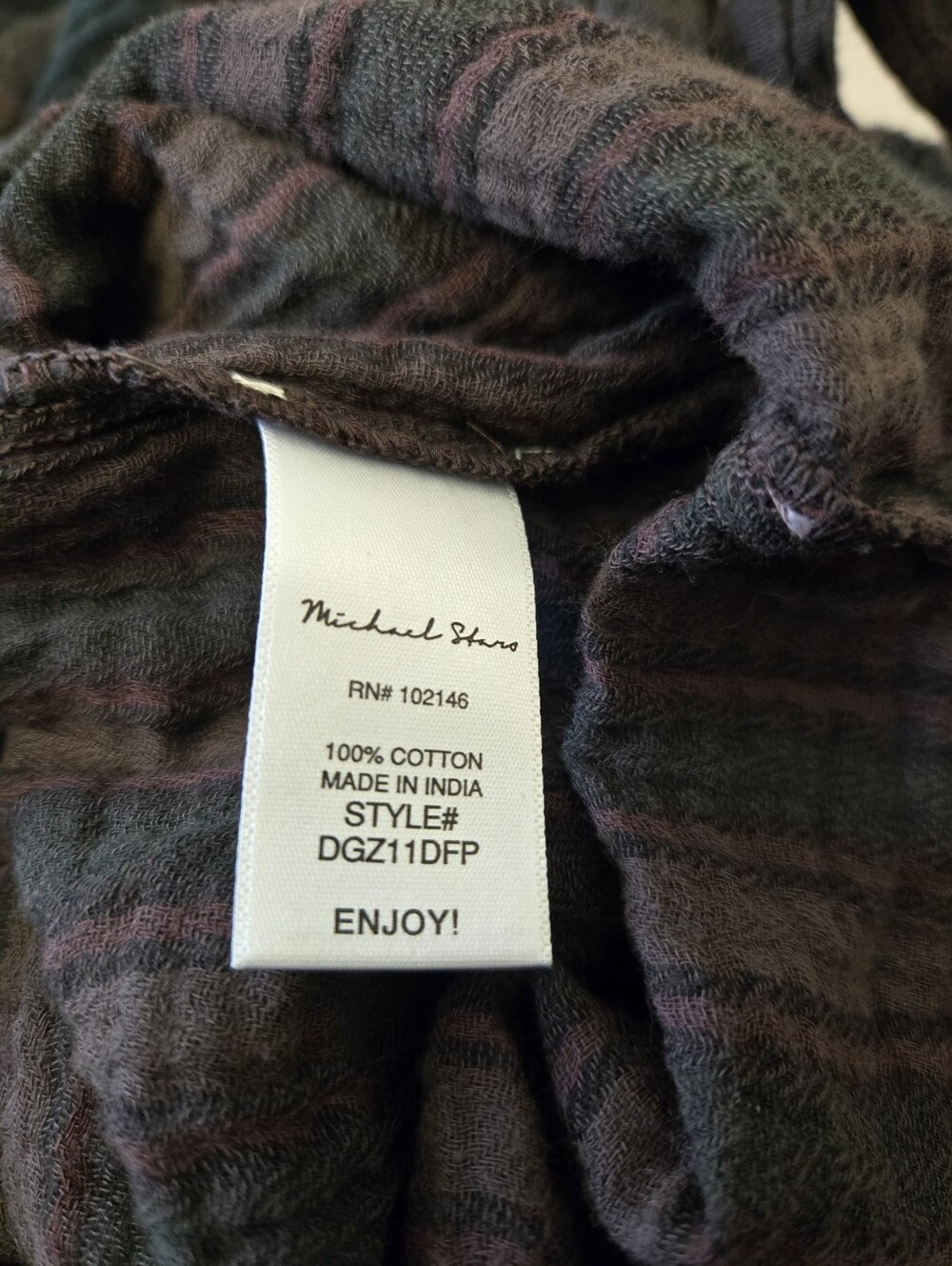 Michael Stars Cotton Polly Ballon Sleeve Shirt Dress Sz XL Plaid Tie At Waist - Picture 11 of 11